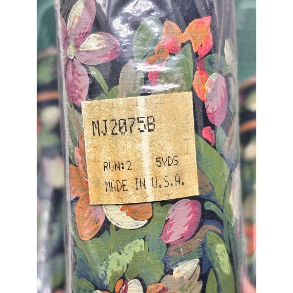 Vtg Country Cottage Floral Wallpaper Border Black Botanical Birds 4 Rolls 20 yds